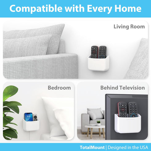 TotalMount Universal Remote Control Holder – Attaches to Wall or Back of TV – Compatible with All TV Remotes (Premium White, Large)...