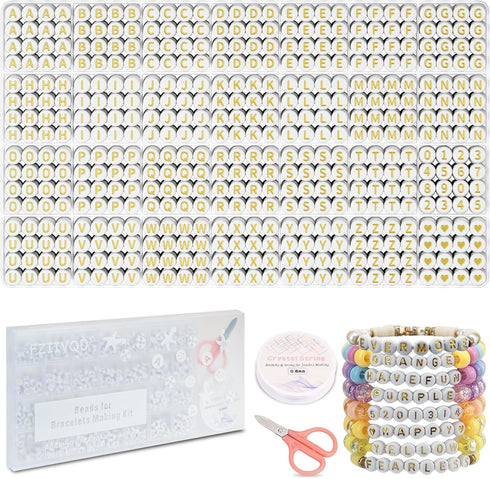 1450 Pieces Letter Beads Kit, 4x7 mm Gold Acrylic Alphabet Beads Letter Beads for Jewelry Making Number Beads Heart Beads Friendship Bracelet Bead...