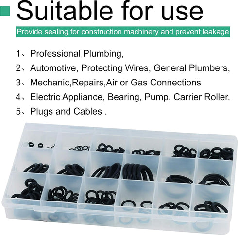 O Ring kit 457 Pcs Hydraulic o Rings 18 Size O Ring Assortment Rubber O-Ring Gasket Assortment Kit (457PCS)...
