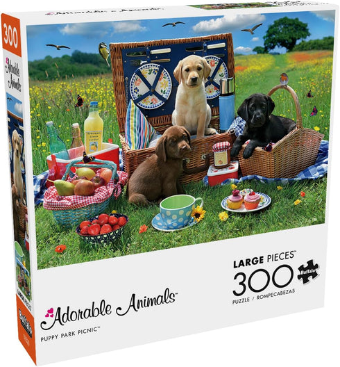 Buffalo Games - Adorable Animals - Puppy Park Picnic - 300 Large Piece Jigsaw Puzzle for Adults Challenging Puzzle Perfect for Game Nights...