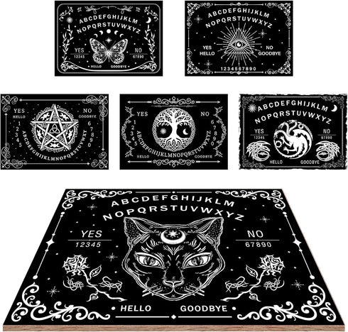 CREATCABIN Black Cat Wood Spirit Board Talking Boards Pendulum Board Wooden with Planchette Dowsing Divination Kit Spirit Hunt Metaphysical Messag...