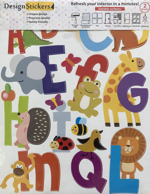 ABC Wall Decals - Alphabet Educational Animal Stickers - Classroom Decor - Playroom Decals for Wall - Animal Letters to Stick Kindergarden - Bedro...