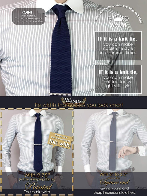 Men's Pointed Knit Tie Necktie Width 2.75 inches Washable Solid Color Navy Blue...