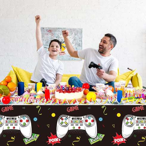 Tatuo 3 PCS Video Game Table Cover Video Game Birthday Decoration Game Theme Plastic Table Cloth Party Supplies for Boys Girls Kids Player Geek Pa...