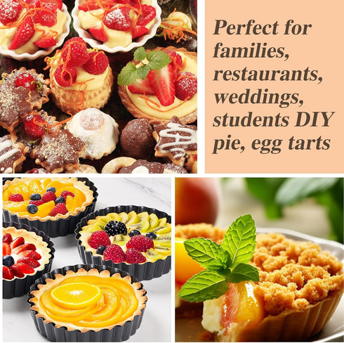 Mini Tart Pans Removable Bottom Pie Pans Mini Quiche Pans for Baking Tartlet Tart Mold 5 Inch Carbon Steel Reusable Baking Tools Black Round Set o...