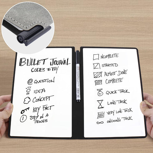 Whiteboard Notebook, Portable Dry Erase White Board Book Reusable Whiteboard Erasable Double-Sided Meeting Notebook with Marker Pen for Business O...
