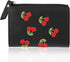Women's Wallets, Short Cherry Embroidery Trend Ladies Small Wallets, Cute Small Wallets for Girls Leather Zipper Wallets (black)...