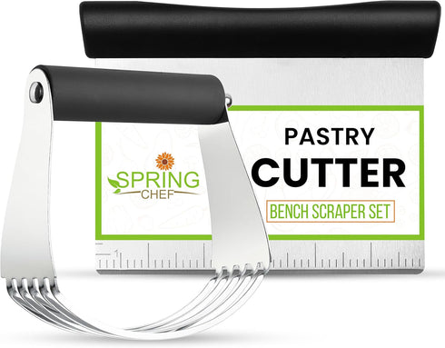 Spring Chef Dough Blender & Pastry Cutter Tool, Stainless Steel Pastry Blender & Bench Scraper for Pizza, Nut, Pie - Multipurpose Dough Cutter & S...