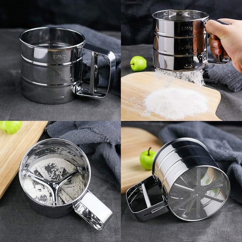 Flour sieve stainless steel material manufacturing,Coffee Sieve Cup,Semi Automatic 2 Cup Sifter for Baking | Fine Mesh Pastry Sieve Cup....