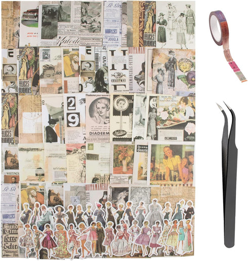 280Pcs Vintage Scrapbooking Supplies, Aesthetic Scrapbook Stickers Washi Paper Kit, Bullet Journaling Supplies Junk Stamping Ephemera Collage Stat...