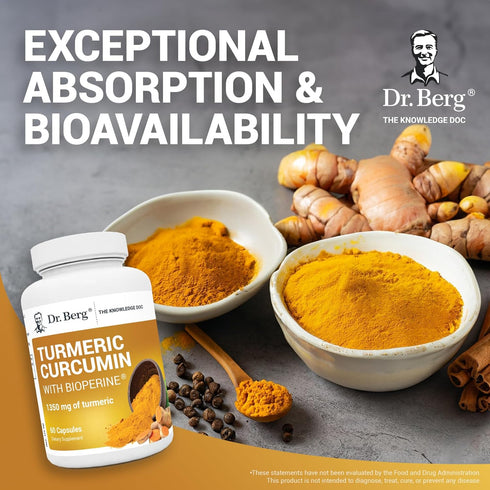 Dr. Berg (Only 2 Per Day) Turmeric Supplement with Black Pepper (BioPerine) - 1350 mg Turmeric Curcumin Supplement with 95% Curcuminoids – Turmeri...