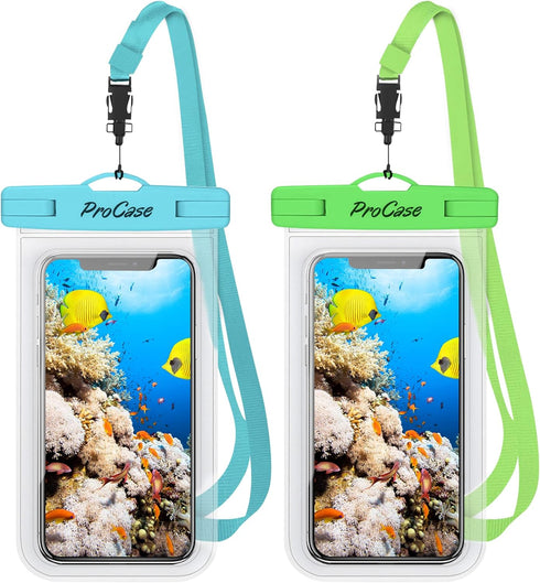 ProCase 2 Pack Waterproof Phone Pouch Case, 7" Universal Underwater Cellphone Dry Bag Holder for iPhone 15 14 13 Pro Max 12 11, Galaxy S24 S23 S22...