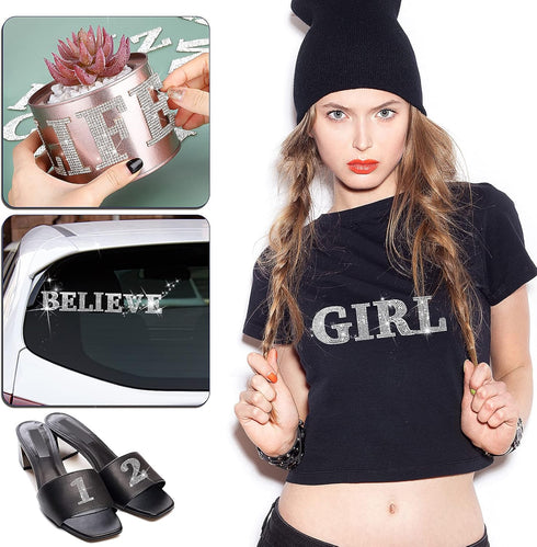 WILLBOND 37 Pcs Bling Crystal Rhinestone Stickers Alphabet Number Symbol Self-Adhesive Stickers Rhinestone Letter for Art Crafts Clothing DIY Deco...