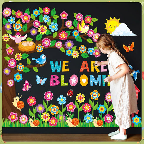 161 Pcs Spring Bulletin Board Decorations Spring Classroom Tree Bulletin Board Spring Tree Bulletin Cutouts Spring Flowers Butterfly Leaf Bird Cut...