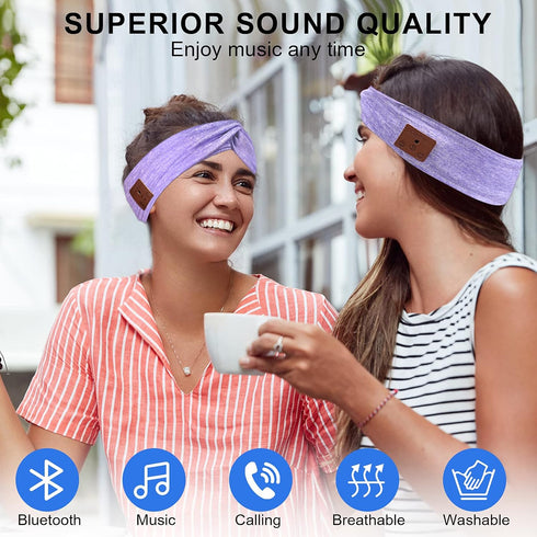 Bluetooth Headband for Women, HD Speakers Bluetooth 5.0 Wireless Headband Headphones, Fashion Grey Head Band with Knotted/Twist Design for Yoga, W...