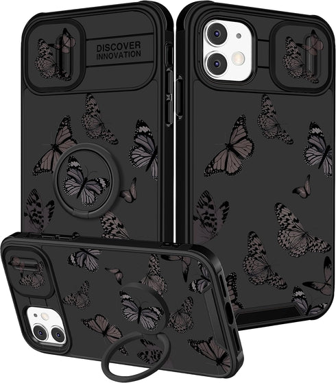 (2in1 for iPhone 11 Case for Women Butterfly Cute Girls Phone Cover Girly Pretty Aesthetic Kawaii Black Butterfly Unique Design with Camera Cover ...