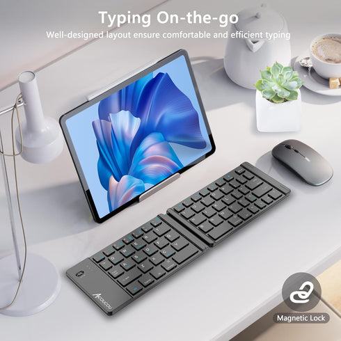 Acoucou Foldable Bluetooth Keyboard for Travel, Business, Gifts, for iPad Tablets Laptop,MacBook Pro/Air, Compatible with MAC/iOS, Windows, Androi...
