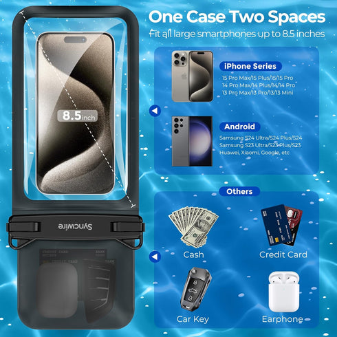 SYNCWIRE Waterproof Phone Case, 2-Pack IPX8 Double Space Waterproof Phone Pouch for iPhone 15 14 13 12 Pro Max XR X SE 2022 8 Samsung S24 S23 S22 ...