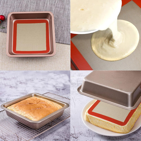 Square Silicone Baking Mats for 9 Inch Cake Pan, 8.5" Food Grade Non-stick Reusable Silicone Mat for Baking Pan for Bread/Pastry/Toast/Pie, Profes...