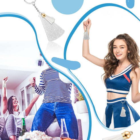 Cunno 20 Sets Cheer Gifts Bulk for Team Cheer Megaphone Keychains with Tassel Cheerleader Gifts Cheerleading Party Favors(Glittery Silver, White)...