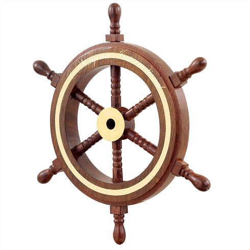 Nagina International 4" Small Rosewood Crafted Brass Ring Ship Wheel | Pirate's Adult Nautical Decor Steering Wheel | Maritime Nursery Decor...