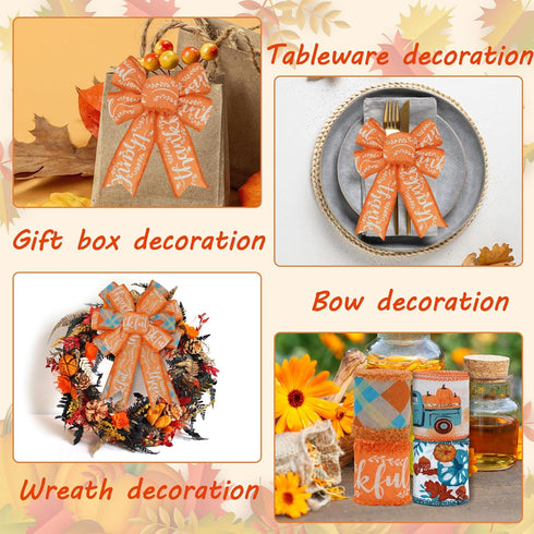 Fall Wired Edge Ribbon 24 Yards Autumn Pumpkin Truck Ribbon Orange Blue Plaids Thankful Fabric Craft Ribbon for Thanksgiving Wreath Bow Making DIY...