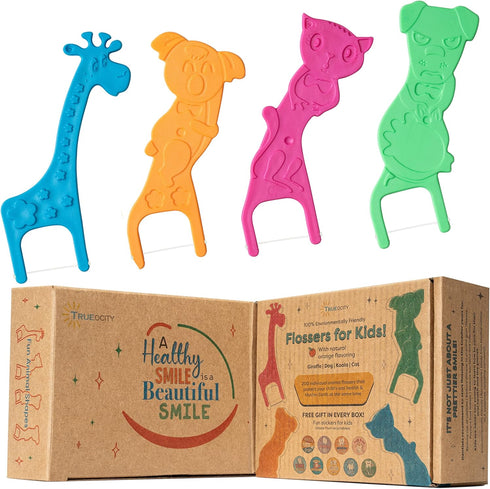 Biodegradable Kids Flossers -200 Pack, Natural Kids Floss Picks, Fluoride Free, Biodegradable Floss Pick, Organic Animal Kids Dental Floss Picks, ...