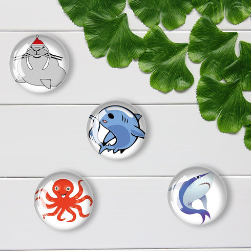 12 Pcs Cartoon Oceans Animal Refrigerator Magnets, Glass Strong Sea Life Refrigerator Magnets, Whiteboard Cabinet Locker Dishwasher Magnets for Ho...