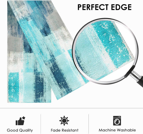 Emvency Farmhouse Table Runner, Modern Teal and Grey Abstract Art Painting for Kitchen Coffee Table Family Dinners Holiday Parties Wedding Events ...