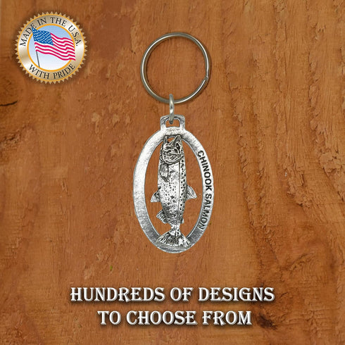 Salmon Keychain, Pewter, F041KC, 1 3/4”, King, Chinook, Tyee, 100% Handmade in the USA, King Salmon Key chain, Fishing Gift, Over 200 Fish Designs...