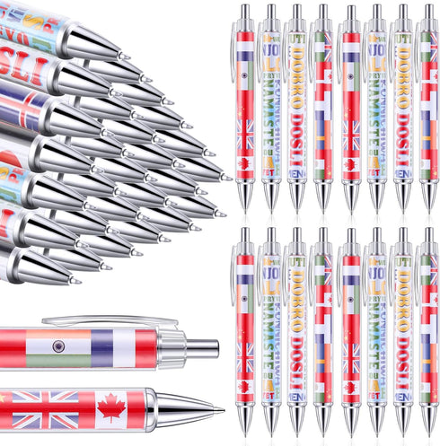 Treela 24 Pcs International Flag Pens World Flag Ballpoint Pens Country Flags Decoration Pens Retractable Ink Pens for International Sports Events...