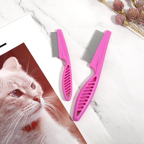 Pet Hair Comb Tear Stain Removal,2 Pack Multifunctional Pets Grooming Comb Kit 2 in 1 Dog Combs Stainless Grooming Massage Dual-Sided Comb for Kno...