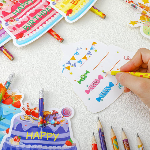 Panelee 72 Pcs Happy Birthday Pencils and Greeting Cards Set Colorful Printed Birthday Pencils Bulk Birthday Certificates Happy Birthday Pencils w...