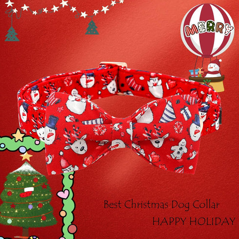 Lionheart glory Christmas Dog Bow Collar Santa Print Bow Dog Collar Girl or Boy Dog Bow tie Collar Pet Gift Adjustable Dog Collar for Large Dog...