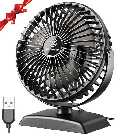 JZCreater Desk Fan, USB Desk Fan, 3 Speeds with Strong Airflow, 4.9 Inch Quiet Small Portable Table Fan, 360° Rotate Personal Cooling Fan For Bedr...