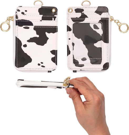 2-in-1 ID Badge Holder & Lanyard Wallet - Multi-Use Womens Small Wallet with Removable Wristlet & Neck Lanyard, Clear Window, 5 Card Slots, Phone ...