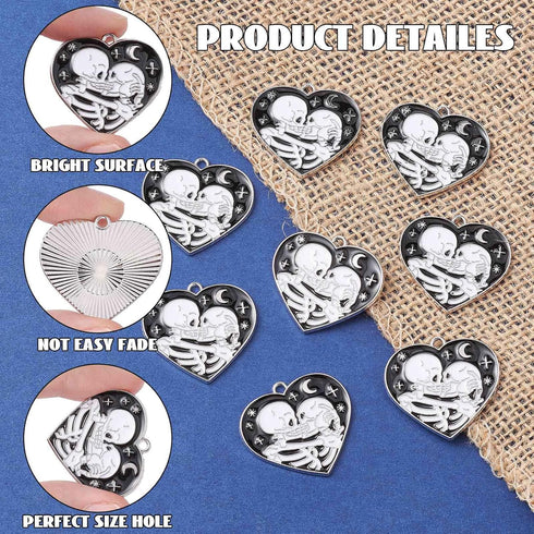 KitBeads 20pcs Heart Shaped Skull Charms Couple Kissing Skeleton Charms Star Moon Dark Night Celestial Black Heart Charms for Jewelry Making Bulk...