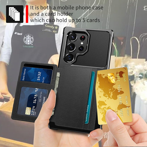 for Samsung Galaxy S22 Ultra Case with Card Holder, Compatible with Magnetic Car Mount, Heavy Duty Shockproof Rugged Soft TPU Back Leather Flip Wa...