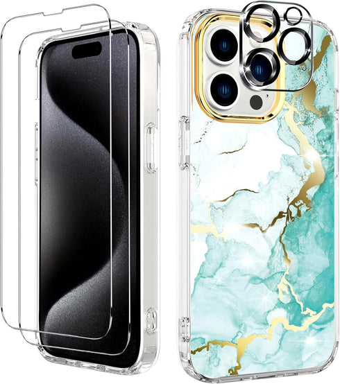 BAISRKE Clear Case Design for iPhone 15 Pro 6.1 inch, with 2 Pack Screen Protectors + 1 Pack Camera Lens Protector Slim Shockproof Women Cute Bump...