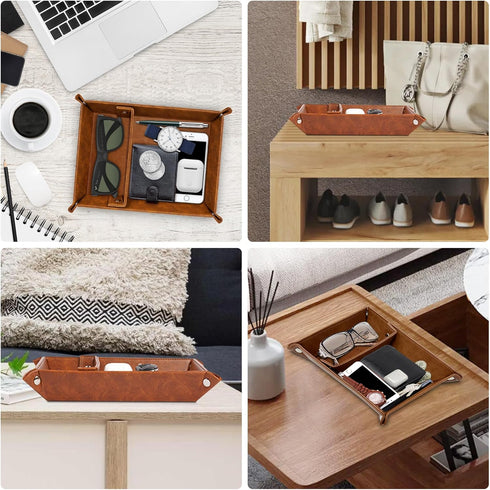 Dad Gifts for Fathers Day, PU Leather Valet Tray and Keychain, Christmas Birthday Gifts for Dad from Daughter Son, Nightstand Tray for Dad, Catcha...