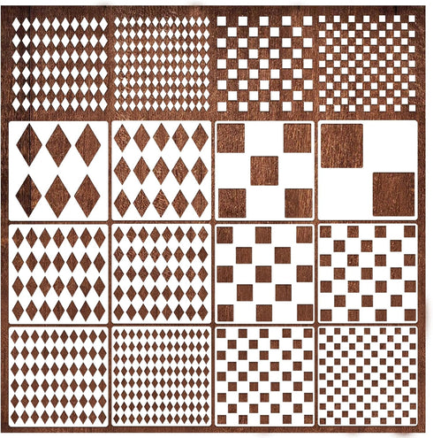 12Pcs Checks Diamond Stencils, Harlequin Checkerboard Stencils Assorted Sizes Square Diamond Shape Templates Reusable Diamond Checks Stencil for P...