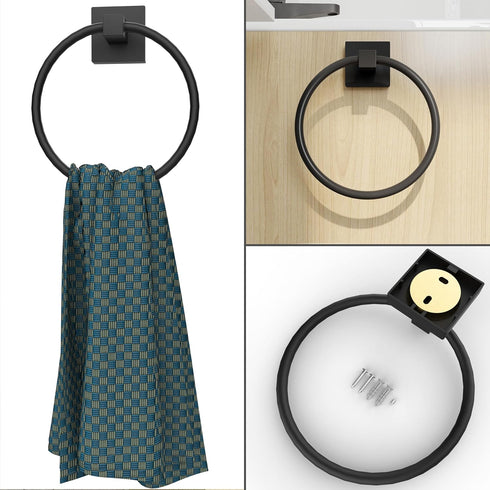 Matte Black Towel Ring Square Base Towel Holder Hand Towel Hanger Stainless Steel Modern Wall Mounted...