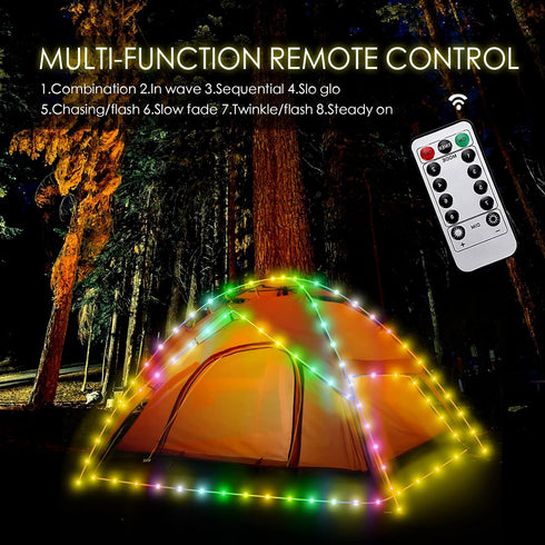 Camping Tent String Lights, 40Ft 120 LEDs 8 Modes Color Changing LED Rope Lights Battery Powered with Remote Control, Outdoor Waterproof LED Tent ...
