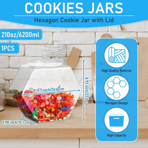 Uiifan 1 Piece Hexagonal Plastic Candy Jar with Lid Cookie Jar Clear Hexagonal Candy Containers for Snacks, Cookies, Dog Food, Craft and Sewing Su...