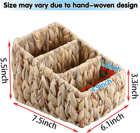 BTSKY 3 Slots Natural Woven Remote Control Holder for Desk Water Hyacinth Media TV Caddy Storage Holder Office Supply Storage Rack Desk Accessorie...