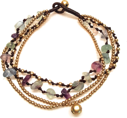 Infinityee888 Fluoride Anklet Bracelet with Bell Stone Handmade Brass Bead Bells Indian Boho Anklet for women, teen girls - JA242...