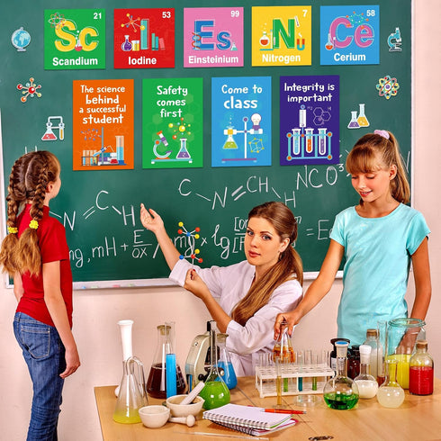 45 Pcs Science Classroom Decorations Wall Science Bulletin Board Set Science Cutouts Chemistry Scientist Posters Educational Material for Elementa...