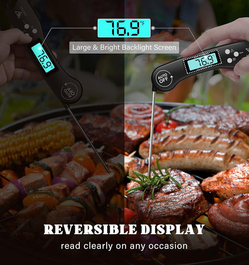 DOQAUS Digital Meat Thermometer, 2 Pack Instant Read Food Thermometer for Cooking, Kitchen Probe with Backlit & Reversible Display, Cooking Temper...