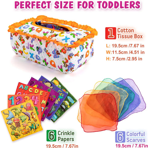 Baby Tissue Box Toy - Baby Toys 6-12 Months - Montessori Toys for Babies 6-12 Months, Infants Contrast Crinkle Sensory Toy for 1 Year Old Boys Gir...