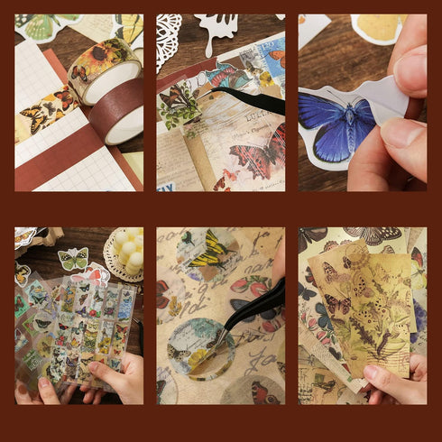emmoolife Vintage Aesthetic Scrapbooking Supplies Kit, Butterfly Junk Journal Scrapbook Kit with Journaling Supplies, A6 Grid Notebook, Stationery...